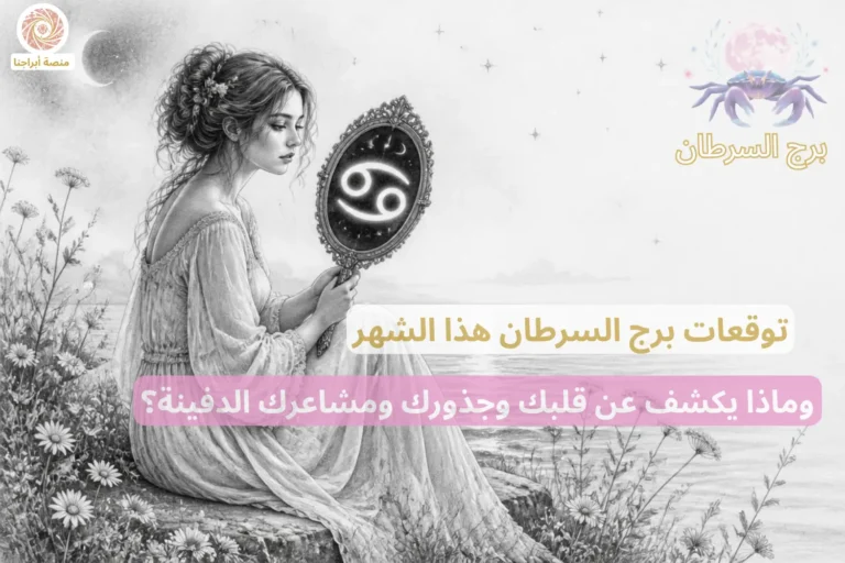 امرأة تحمل مرآة فلكية بداخلها رمز برج السرطان — توقعات برج السرطان هذا الشهر في أبراجنا