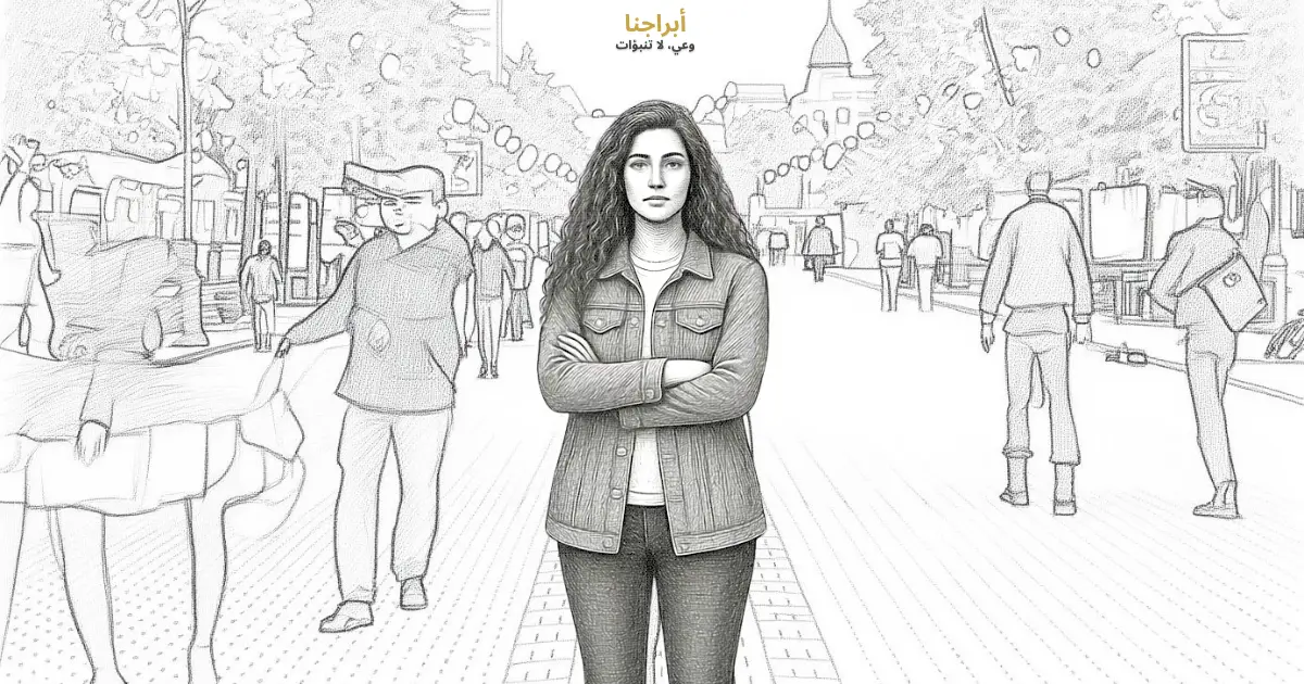 اختبار نمط التعلّق — امرأة تقف ثابتة وسط حركة الناس