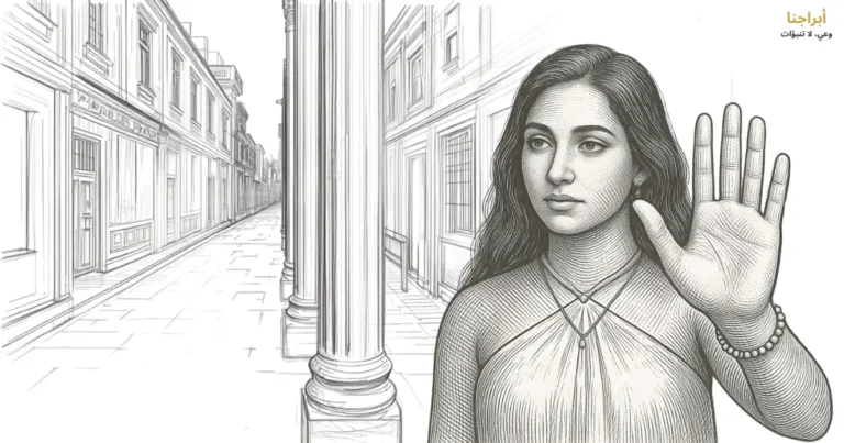 النمط التجنّبي في التعلّق — امرأة ترفع كفّها لتحفظ مسافتها